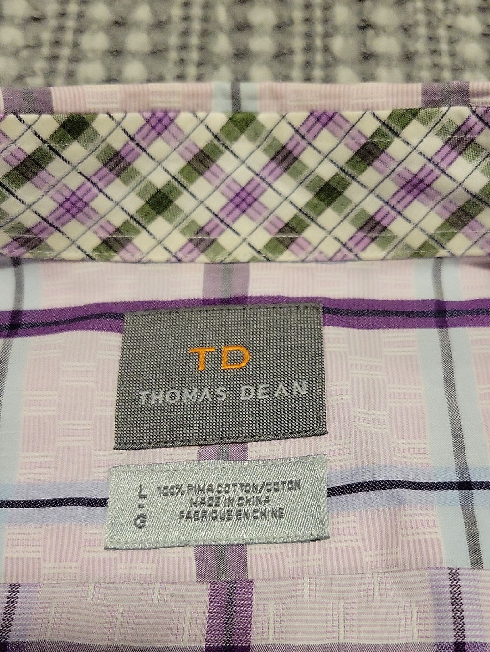 Thomas Dean Lavender and Green Plaid Casual Button-Down Shirt